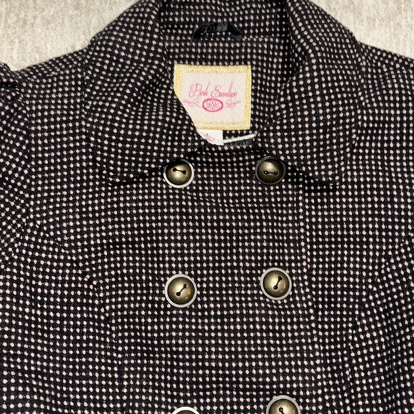 NEW Large Coat Black pink polka dots Bow back-lined Warm! Pink envelope junior - Picture 2 of 7